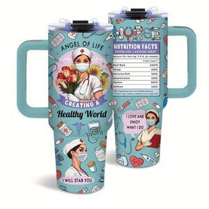 {NEW} 40oz Nurse Tumbler with Handle, Stainless Steel Nurse Coffee Tumbler